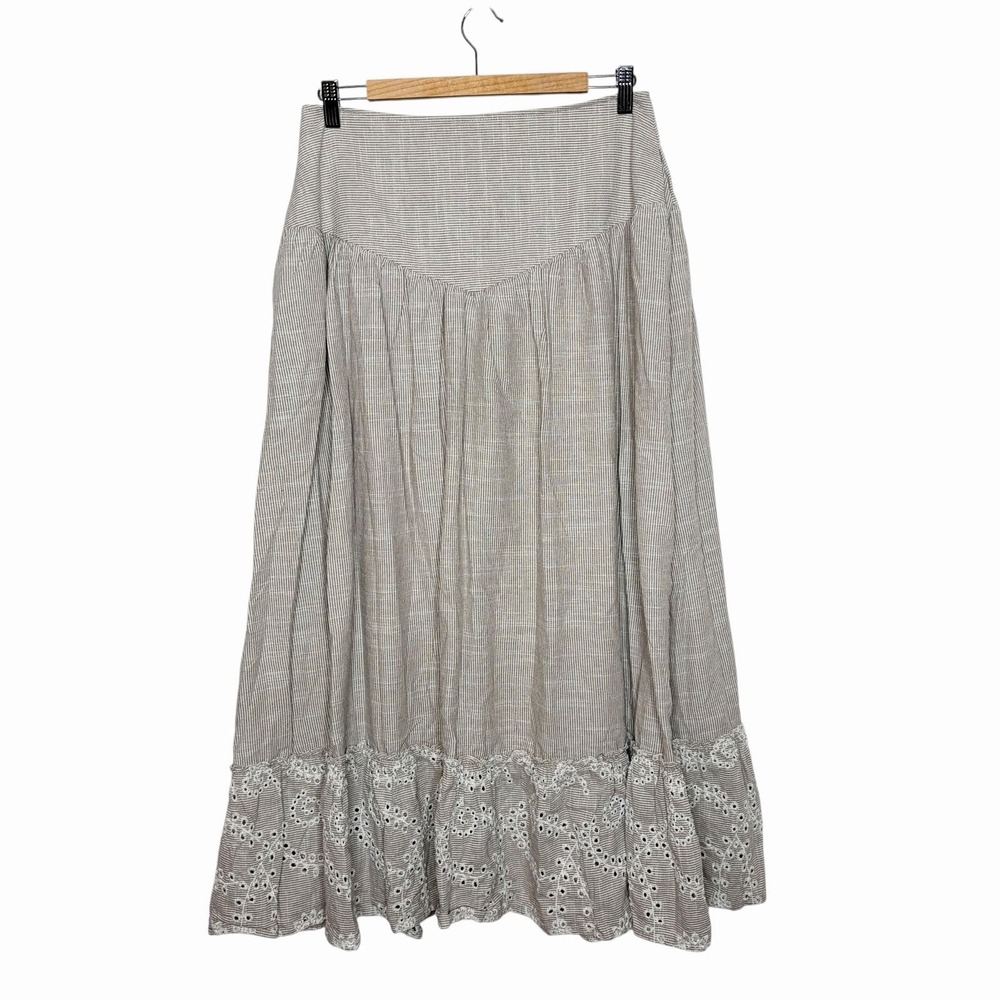 Laffaire Ruffled Tiered Midi Skirt Womens L Basque Waist Coastal Cowgirl Cottage